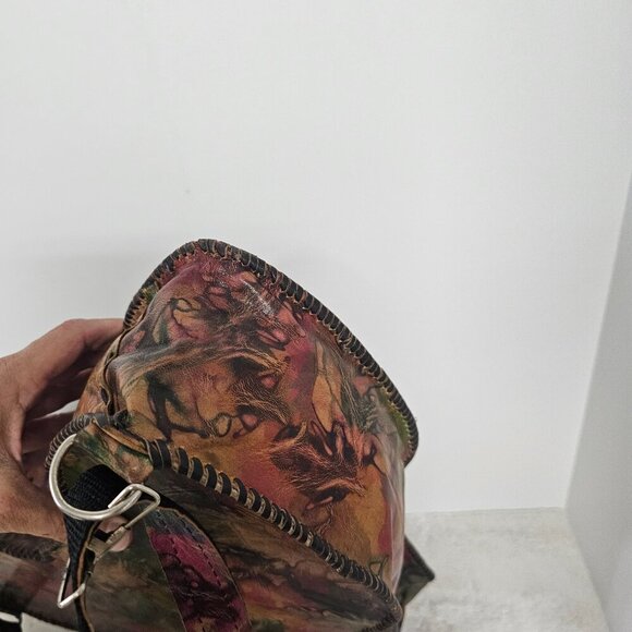 Multicolor Leather Africa Shaped Backpack Boho Tribal Festival Slig Bag - Picture 5 of 16